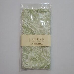 Ralph Lauren Set‎ of 2 100% Cotton 20" Square Napkins Veranda Paisley Sage Green